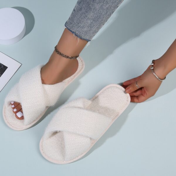 

Cross Strap Open Toe Slippers, Beige