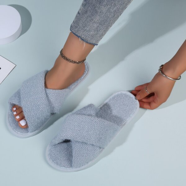 

Cross Strap Open Toe Slippers, Grey