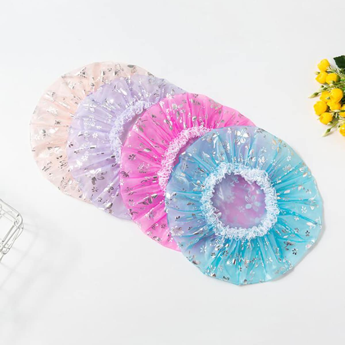 

1pc Lace Trim Waterproof Shower Cap, Multicolor