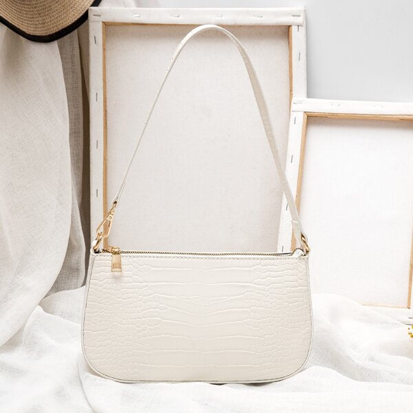 

Croc Embossed Baguette Bag, White
