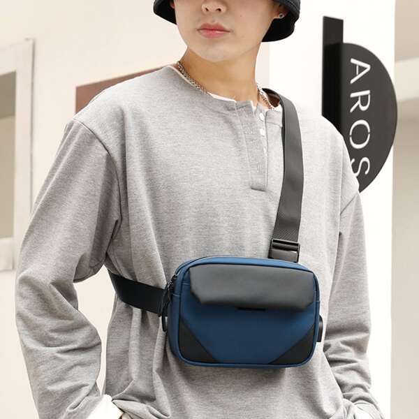 

Men Colorblock Fanny Pack, Blue