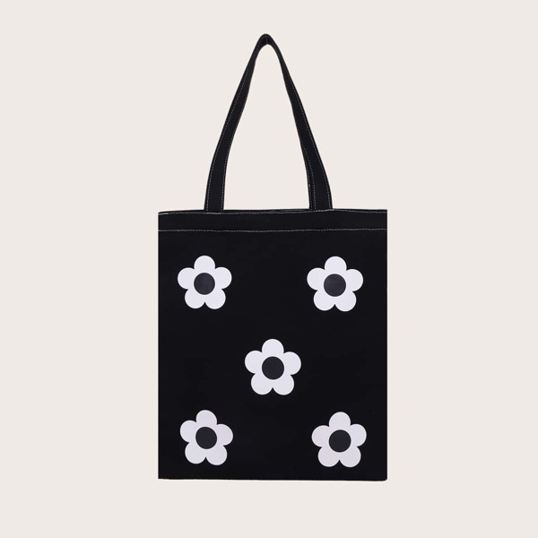 

Floral Graphic Shopper Bag, Black