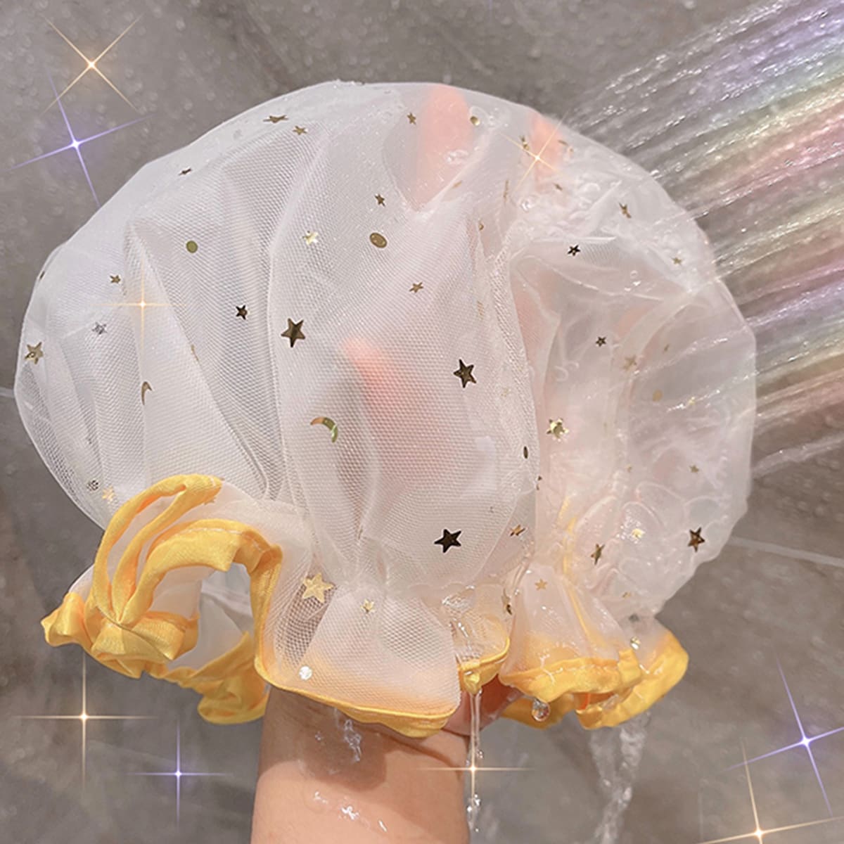 

1pc Star Waterproof Shower Cap, Yellow