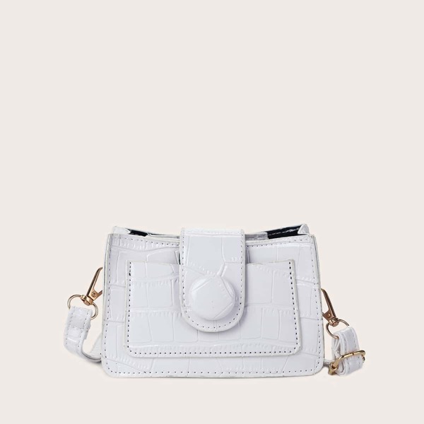 

Girls Mini Croc Embossed Crossbody Bag, White