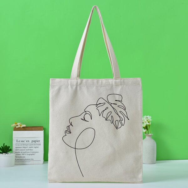 

Minimalist Figure Graphic Shopper Bag, Beige