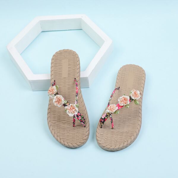 

Floral Decor Flip Flops, Baby pink