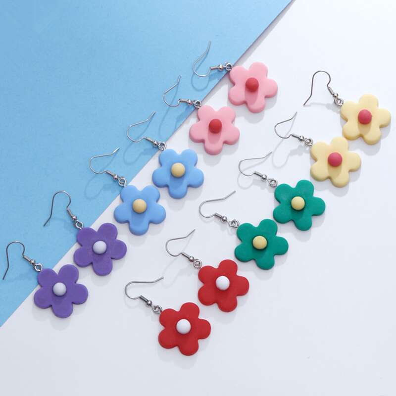 

6pairs Flower Drop Earrings, Multicolor