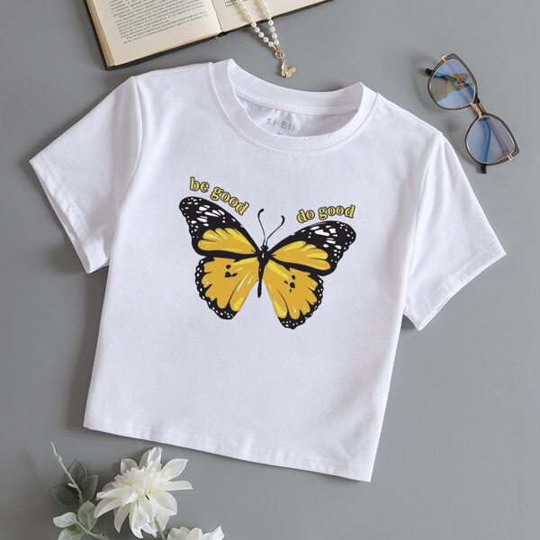 

Slogan & Butterfly Print Tee, White