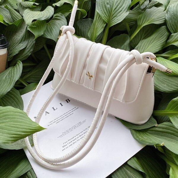

Minimalist Flap Ruched Bag, White