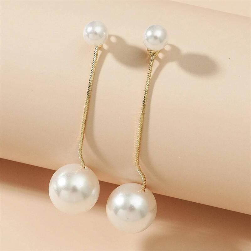 

Faux Pearl Drop Earrings, Gold