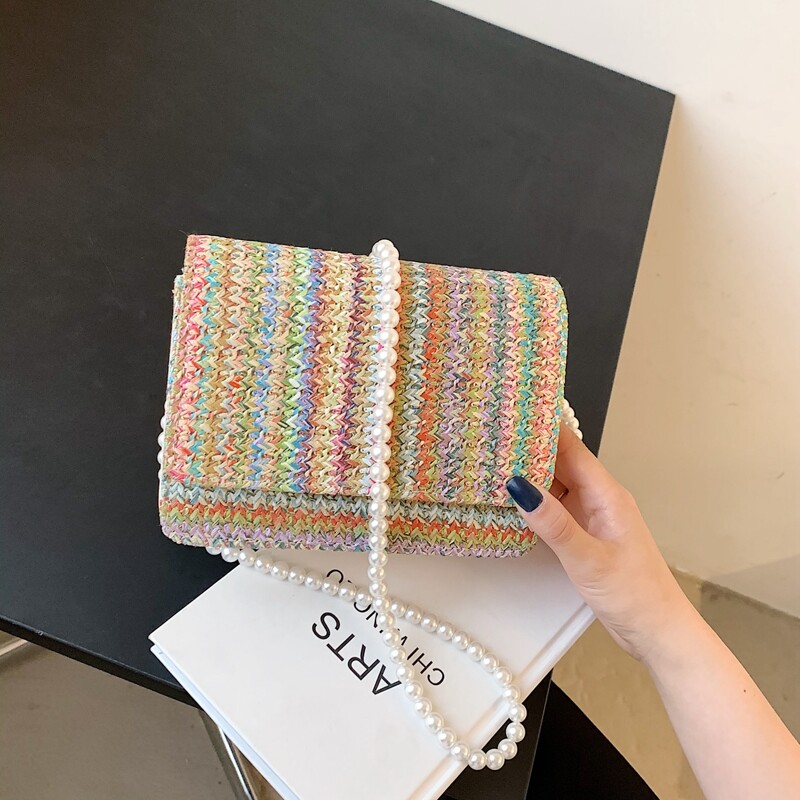 

Color Block Straw Crossbody Bag, Multicolor