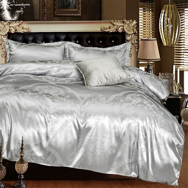 

Flower Jacquard Duvet Cover Set Without Filler, Grey