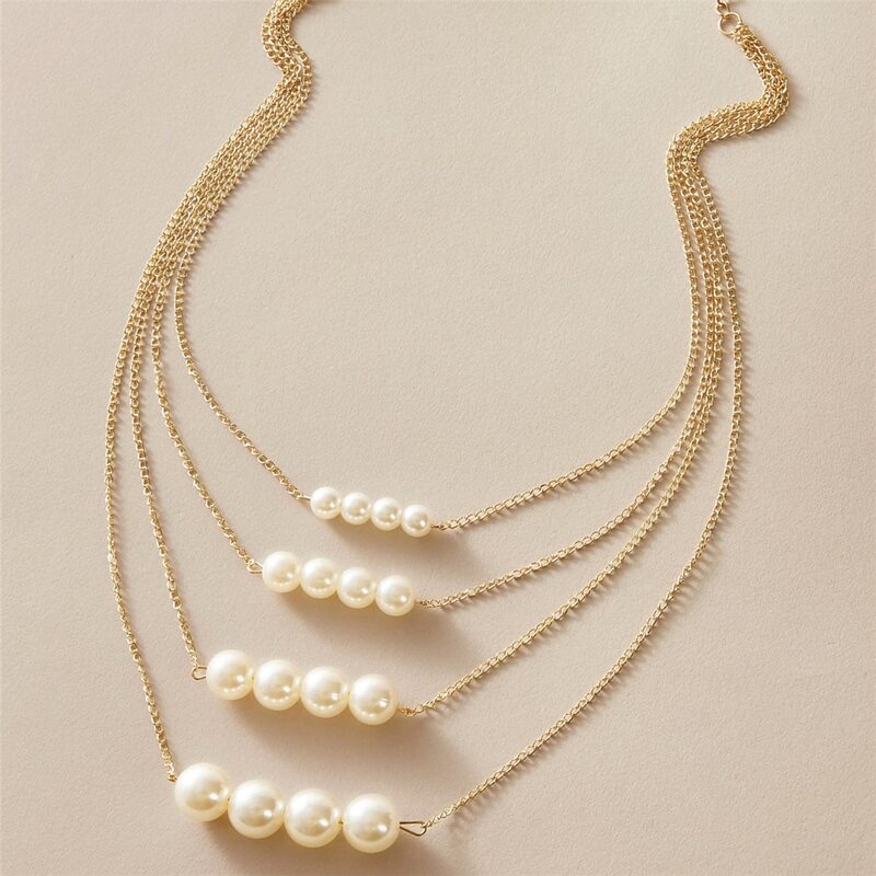 

Faux Pearl Decor Layered Necklace, Gold