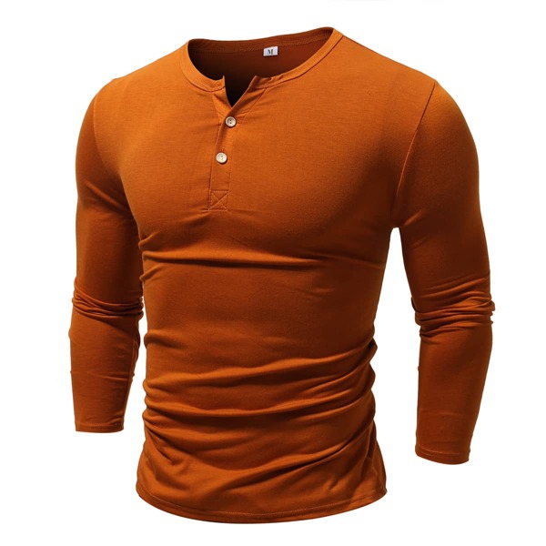 

Men Notched Neck Button Detail Tee, Camel