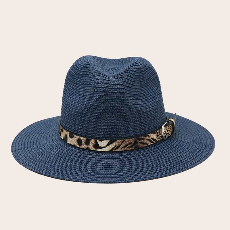 

Belt Decor Straw Hat, Navy blue