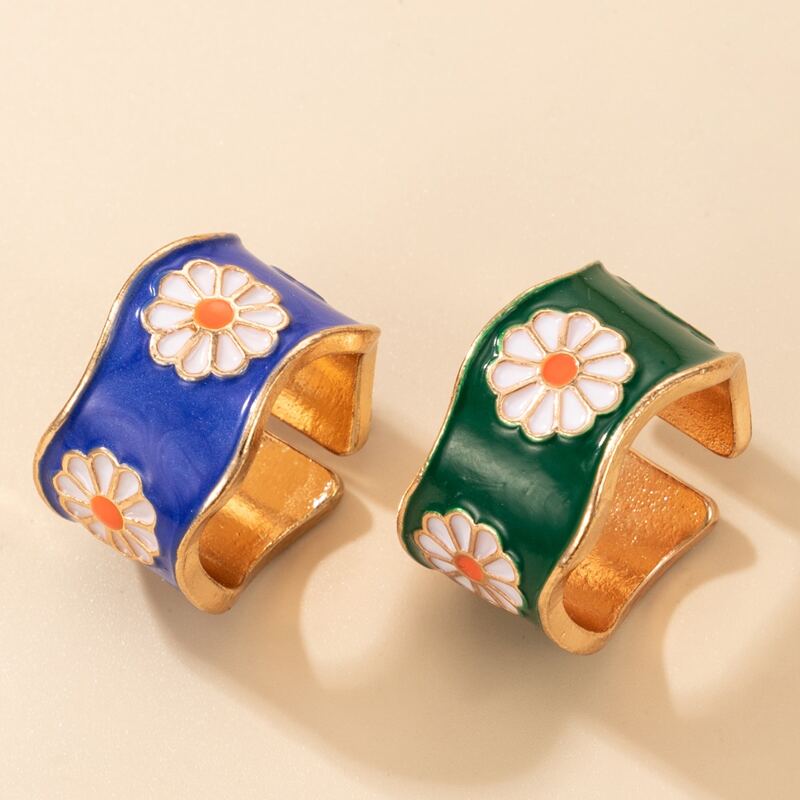 

2pcs Flower Cuff Ring, Multicolor