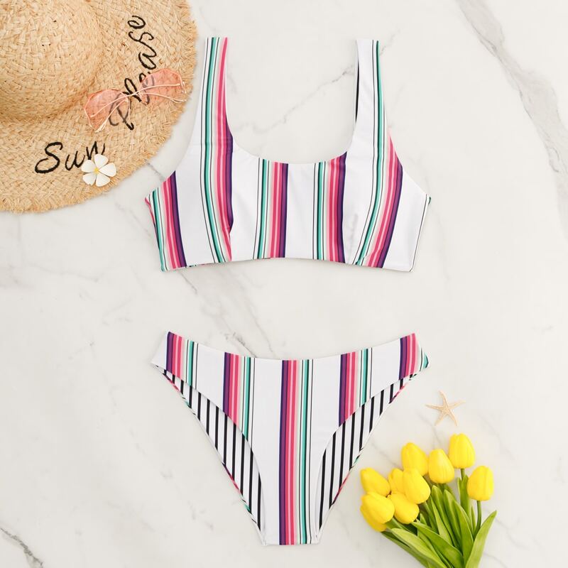 

Striped Bikini Swimsuit, Multicolor