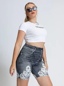 SHEIN LUNE Plus Floral Print Cycling Shorts - Dark Grey - View 6