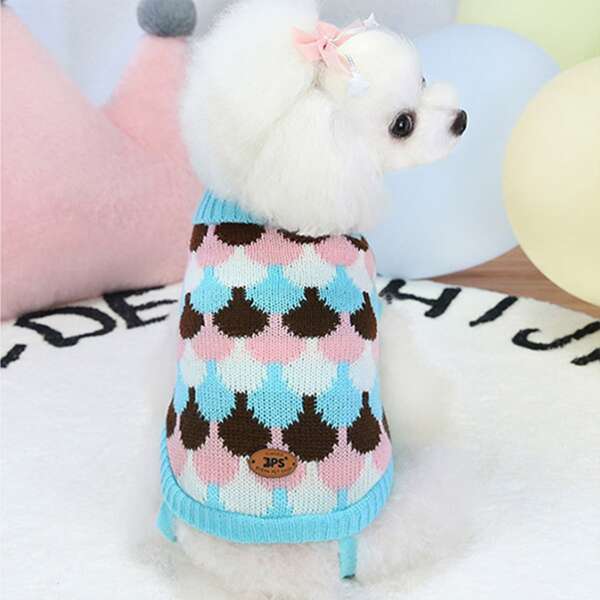 

1pc Geometric Pattern Knitted Pet Sweater, Multicolor