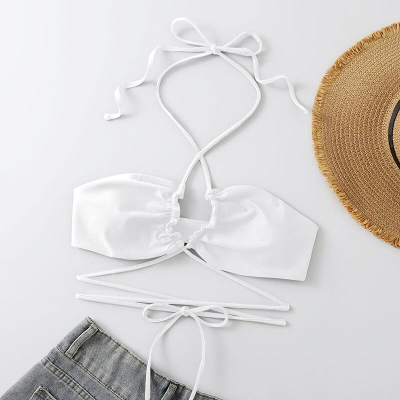 

Criss Cross Halter Bikini Top, White