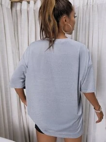 SHEIN Unity Chinese Dragon Graphic Oversized Longline Tee - Grey - View 2