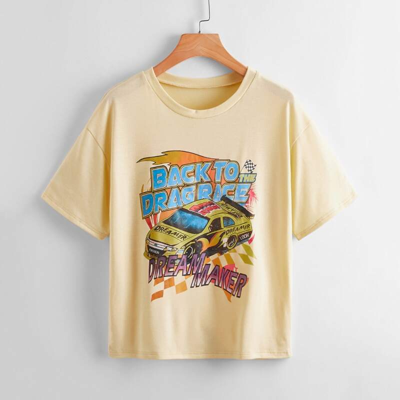

Letter Car Graphic Tee, Beige