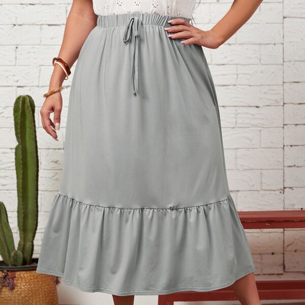 

Plus Knot Front Ruffle Hem Skirt, Light grey