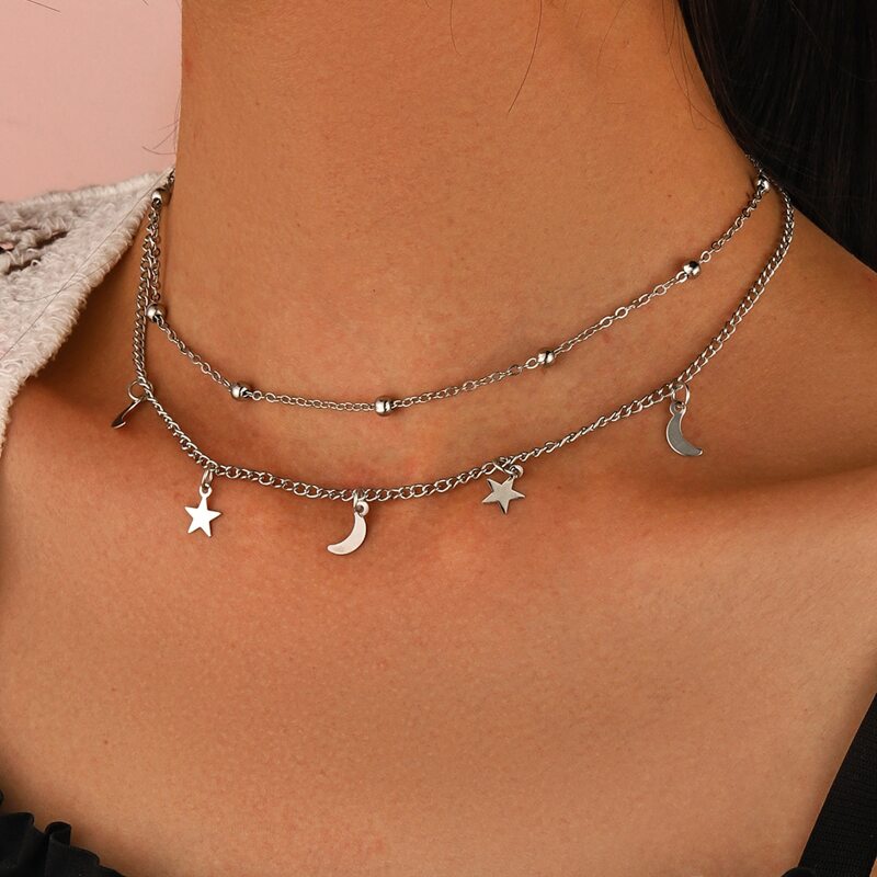 

Star & Moon Layered Necklace, White