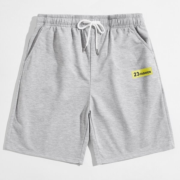 

Men Letter Graphic Drawstring Waist Track Shorts, Light grey