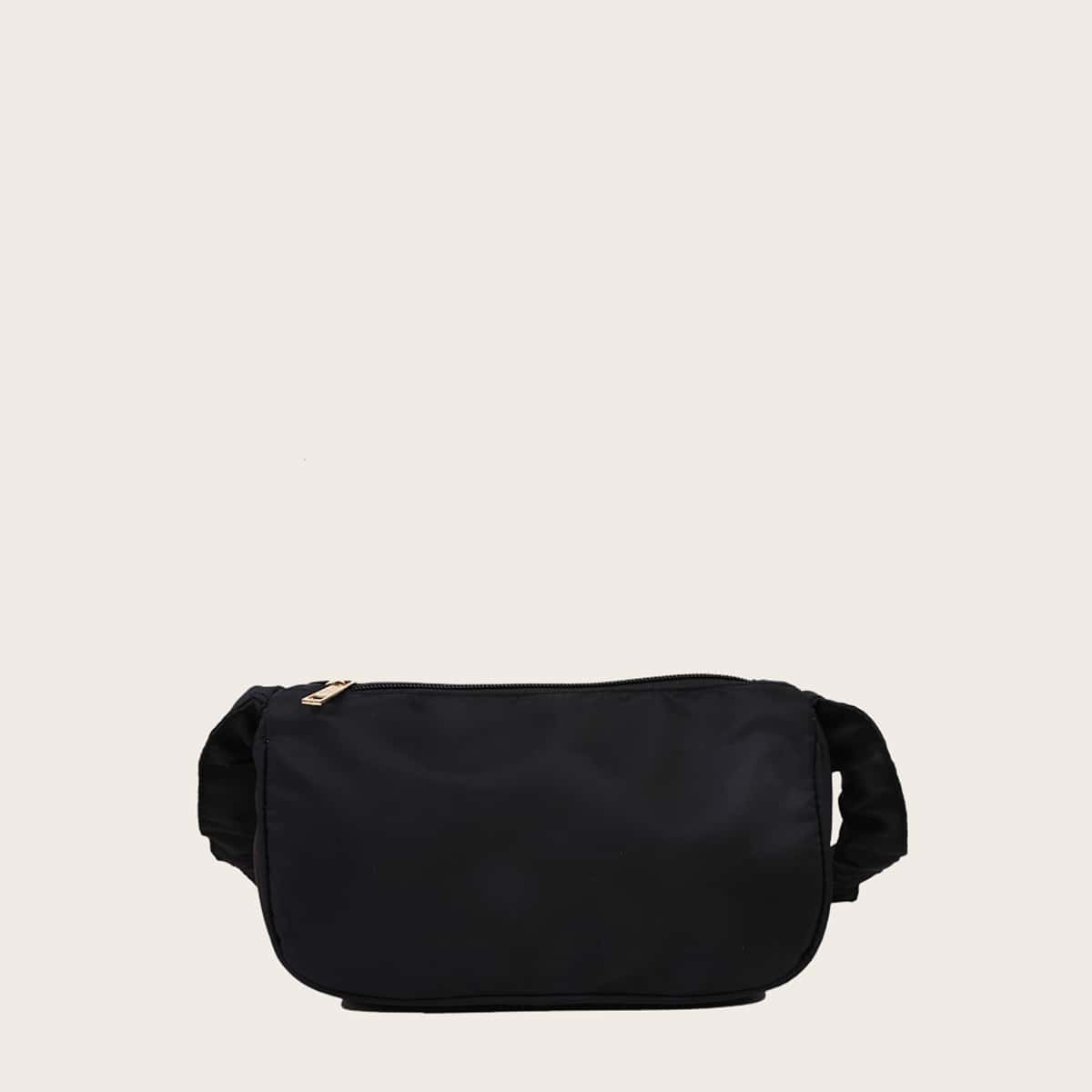 

Ruched Handle Baguette Bag, Black