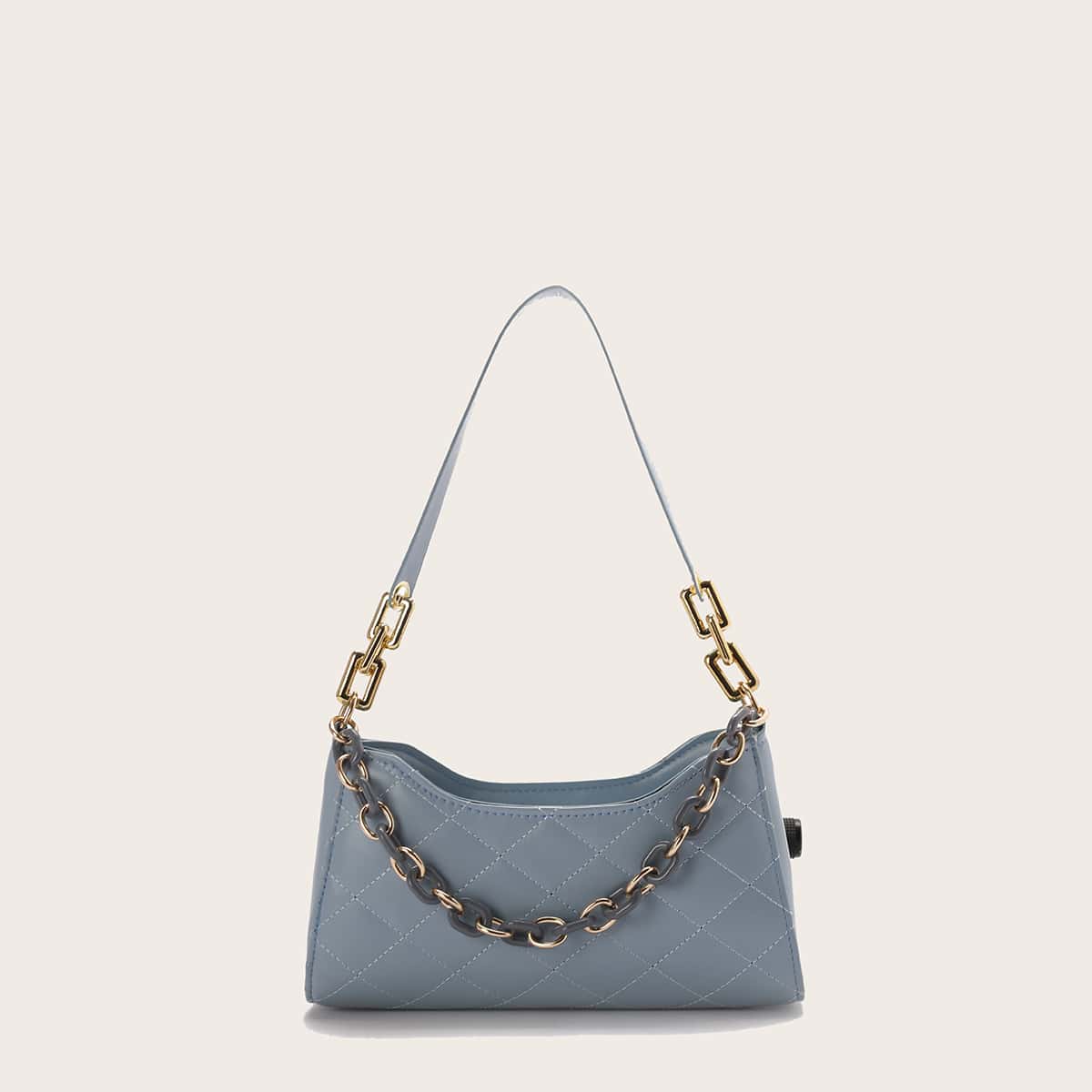 

Chain Decor Quilted Shoulder Bag, Blue