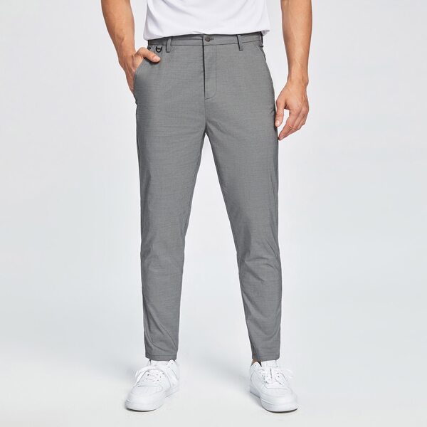 

Men Solid Slant Pockets Pants, Grey