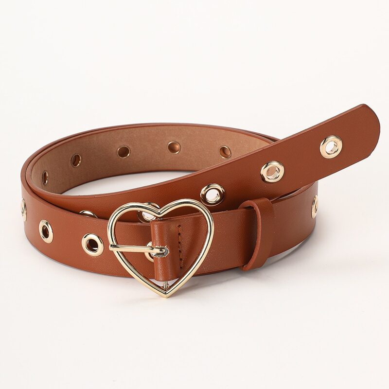 

Eyelet Heart Buckle Belt, Camel