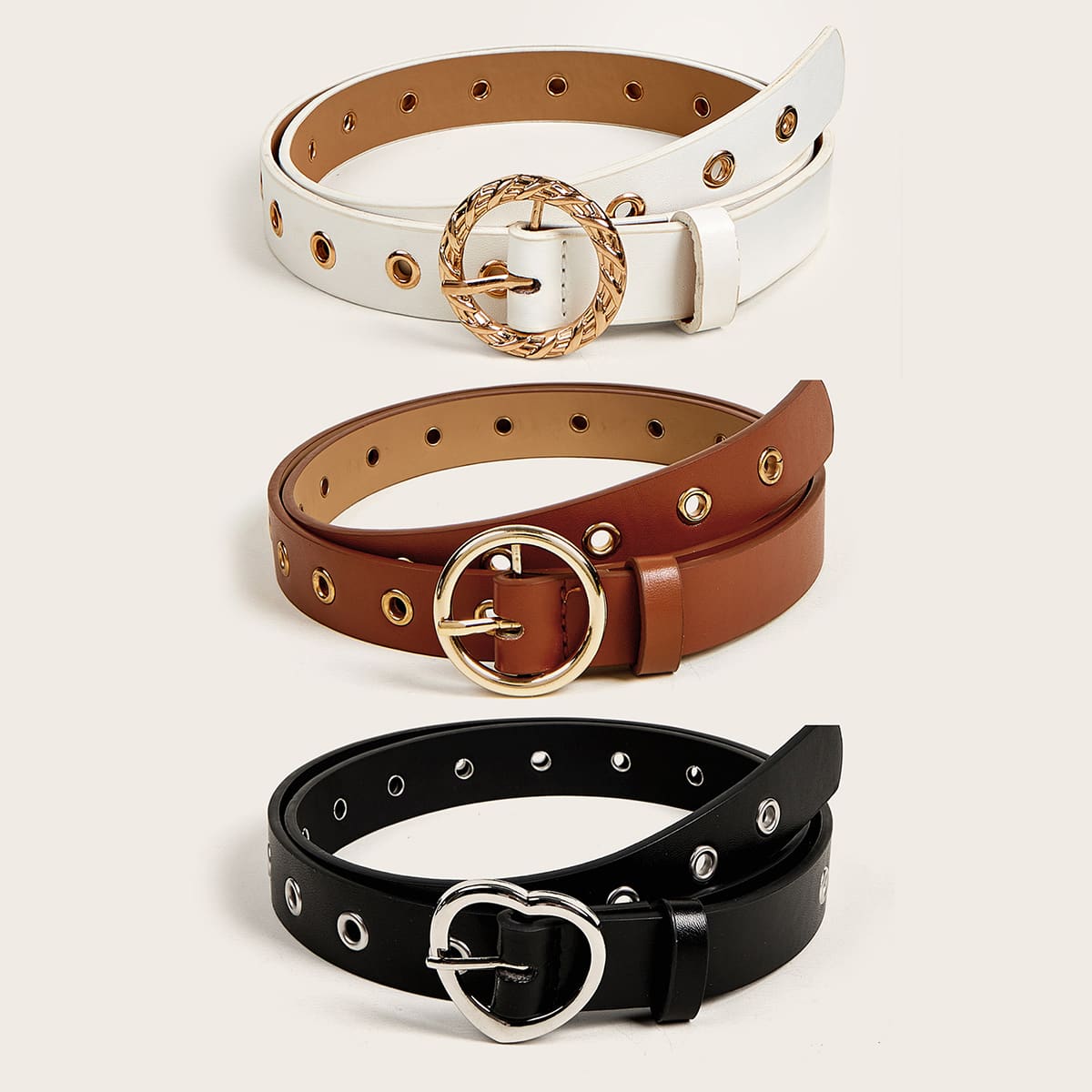 

3pcs Metal Buckle Belt, Multicolor