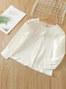 SHEIN Genkimix Kids 年輕女孩對比schiffy Peter Pan領襯衫 - 白色 - 查看 1