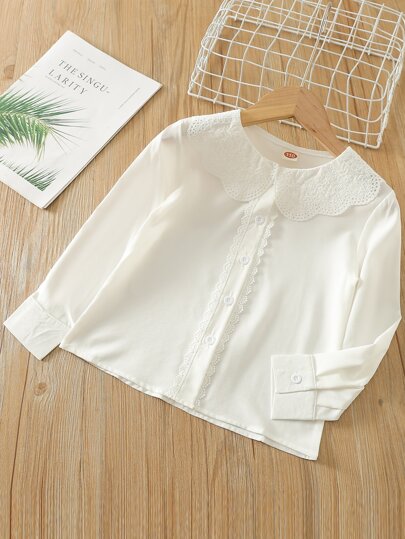 SHEIN Genkimix Kids Young Girl Contrast Schiffy Peter Pan Collar Blouse