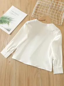 SHEIN Genkimix Kids 年輕女孩對比schiffy Peter Pan領襯衫 - 白色 - 查看 2