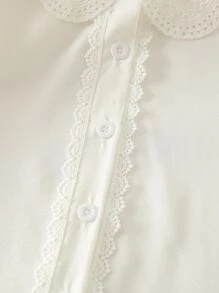 SHEIN Genkimix Kids 年輕女孩對比schiffy Peter Pan領襯衫 - 白色 - 查看 3