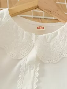 SHEIN Genkimix Kids 年輕女孩對比schiffy Peter Pan領襯衫 - 白色 - 查看 5