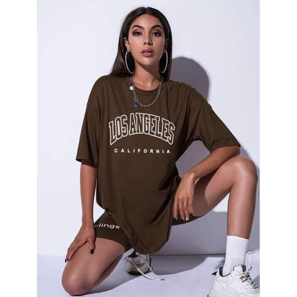 

Drop Shoulder Letter Graphic Top, Chocolate brown