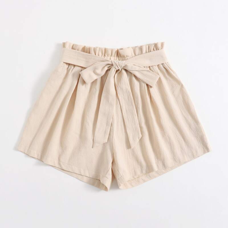 

Solid Belted Shorts, Beige