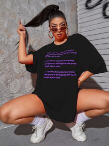 SHEIN Coolane Áo thun in hình khẩu hiệu cỡ lớn - màu đen - Xem 1