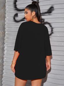 SHEIN Coolane Áo thun in hình khẩu hiệu cỡ lớn - màu đen - Xem 2