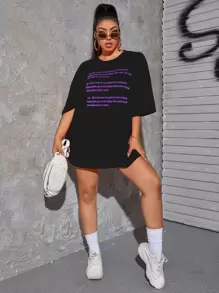 SHEIN Coolane Áo thun in hình khẩu hiệu cỡ lớn - màu đen - Xem 4