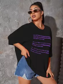 SHEIN Coolane Áo thun in hình khẩu hiệu cỡ lớn - màu đen - Xem 5