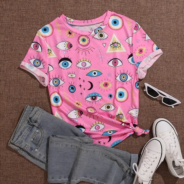 

Plus Eyes Print Short Sleeve Tee, Pink