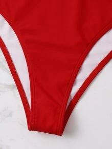 SHEIN Swim Summer Beach Ruffle Trim One Shoulder Bikini - Red - View 6