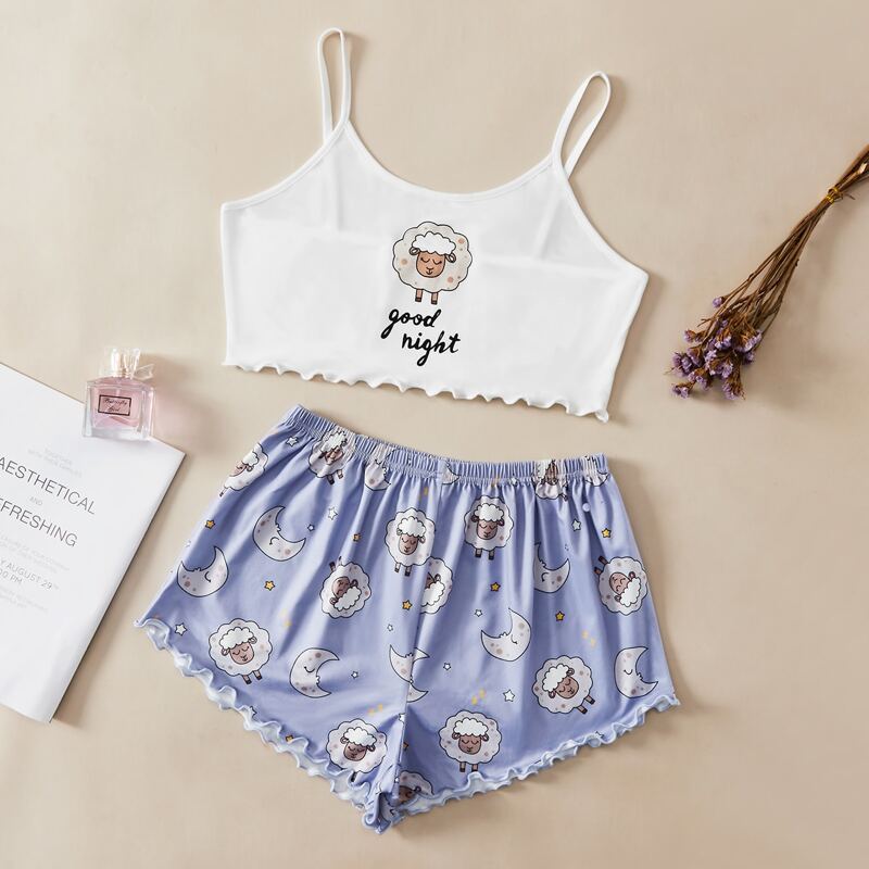 

Sheep & Letter Graphic PJ Set, Blue and white