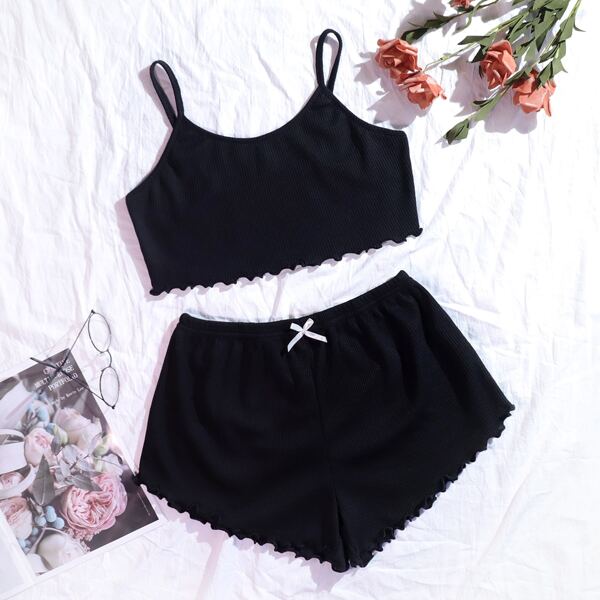 

Lettuce Trim Cami Pajama Set, Black