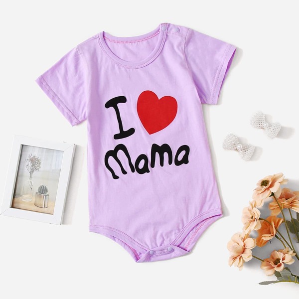 

Baby Girl Heart And Letter Graphic Bodysuit, Lilac purple